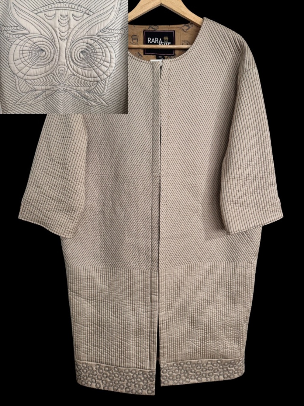 Rara Avis Cream Quilted Duster Jacket SZ XLarge Longer Length Quiet Luxury NWT
